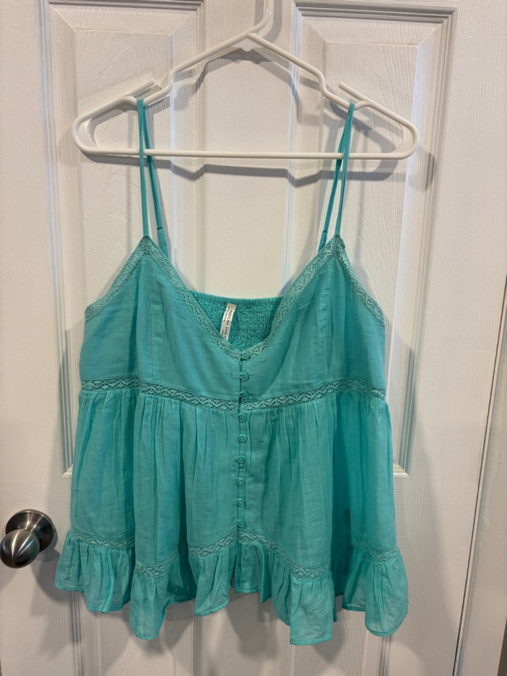 American Eagle Outfitters Teal Ruffled Button-Front Cami Size Large